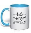 Mug with a colored handle Hello New Year sky-blue фото