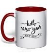 Mug with a colored handle Hello New Year red фото