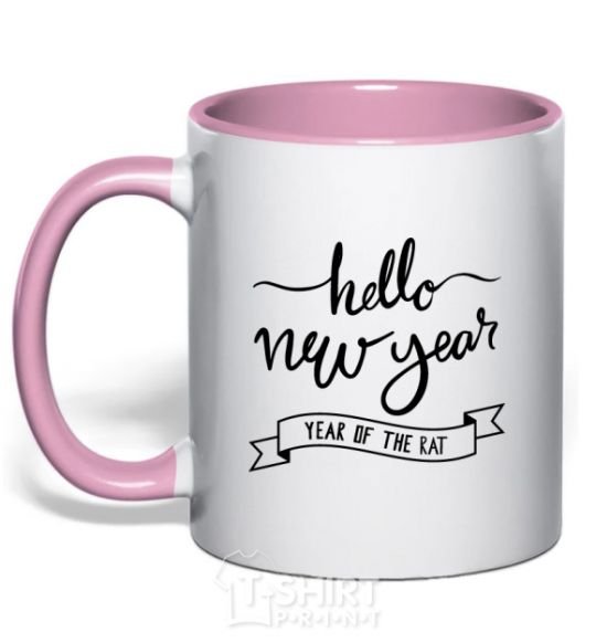 Mug with a colored handle Hello New Year light-pink фото