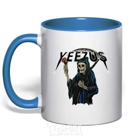 Mug with a colored handle Yeezus Kanye West royal-blue фото
