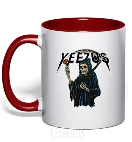 Mug with a colored handle Yeezus Kanye West red фото