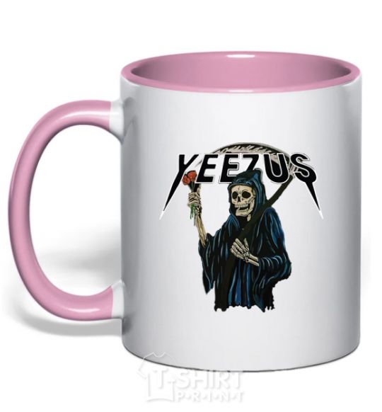 Mug with a colored handle Yeezus Kanye West light-pink фото