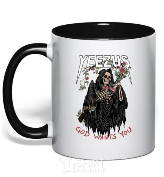 Mug with a colored handle Yeezus black фото