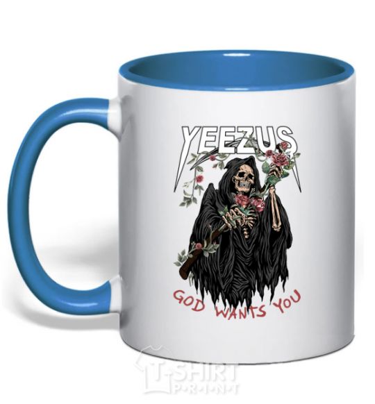 Mug with a colored handle Yeezus royal-blue фото