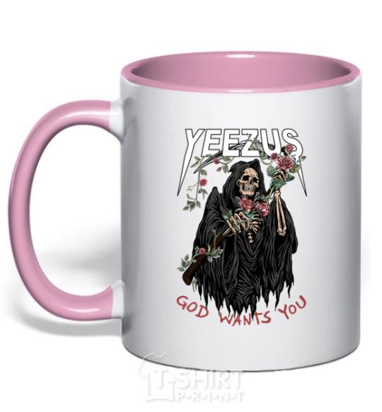 Mug with a colored handle Yeezus light-pink фото