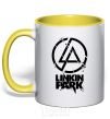 Mug with a colored handle Linkin park broken logo yellow фото
