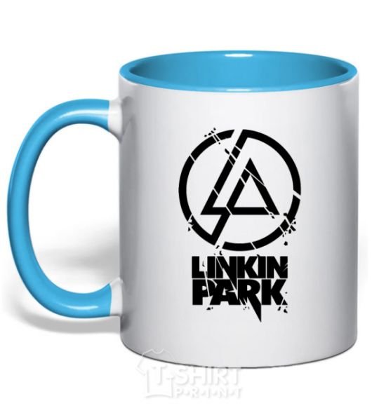 Mug with a colored handle Linkin park broken logo sky-blue фото
