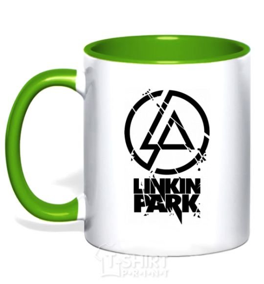 Mug with a colored handle Linkin park broken logo kelly-green фото