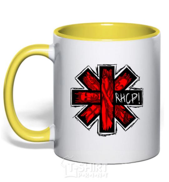 Mug with a colored handle Red hot chili peppers logo yellow фото