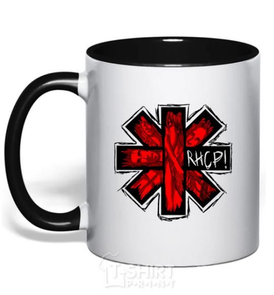 Mug with a colored handle Red hot chili peppers logo black фото