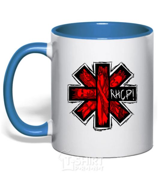 Mug with a colored handle Red hot chili peppers logo royal-blue фото