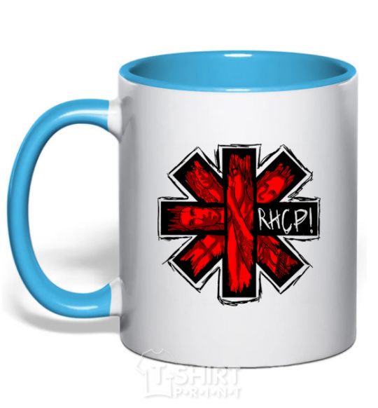 Mug with a colored handle Red hot chili peppers logo sky-blue фото