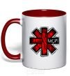 Mug with a colored handle Red hot chili peppers logo red фото