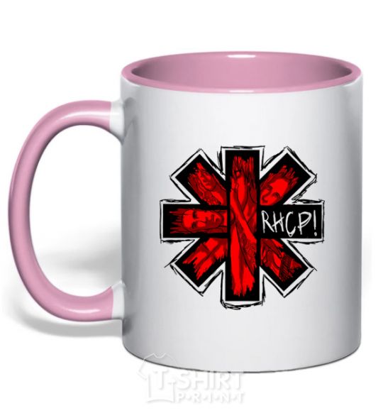 Mug with a colored handle Red hot chili peppers logo light-pink фото