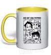 Mug with a colored handle Red hot chili peppers faces yellow фото