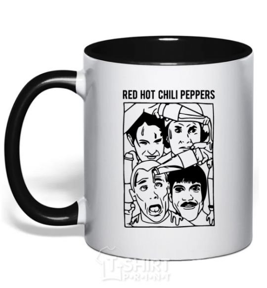 Mug with a colored handle Red hot chili peppers faces black фото
