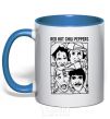 Mug with a colored handle Red hot chili peppers faces royal-blue фото