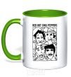 Mug with a colored handle Red hot chili peppers faces kelly-green фото