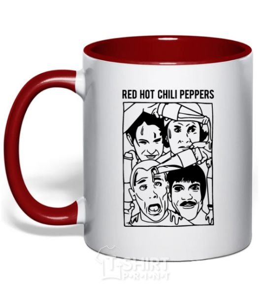 Mug with a colored handle Red hot chili peppers faces red фото