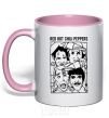 Mug with a colored handle Red hot chili peppers faces light-pink фото