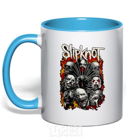 Mug with a colored handle Slipknot logo sky-blue фото