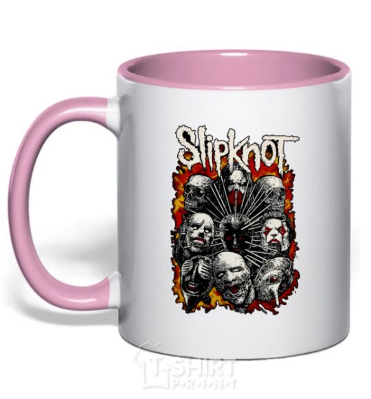 Mug with a colored handle Slipknot logo light-pink фото