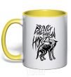 Mug with a colored handle Bring Me the Horizon Wolf bones yellow фото