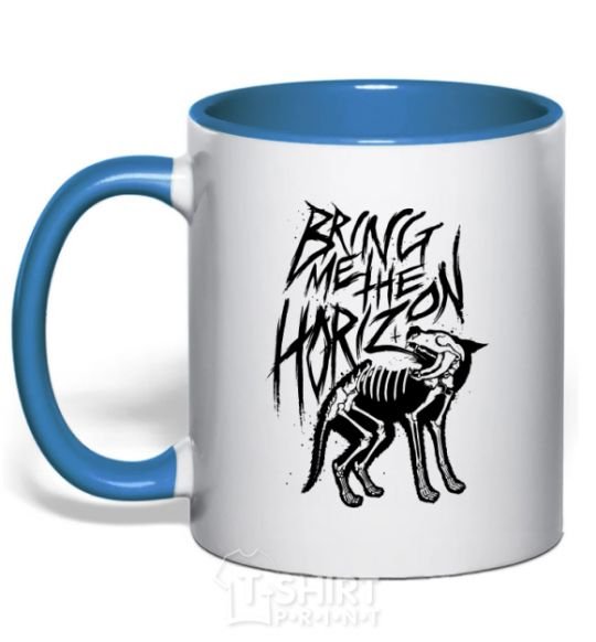 Mug with a colored handle Bring Me the Horizon Wolf bones royal-blue фото