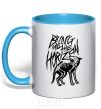 Mug with a colored handle Bring Me the Horizon Wolf bones sky-blue фото