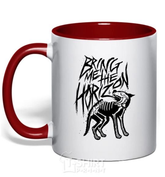 Mug with a colored handle Bring Me the Horizon Wolf bones red фото