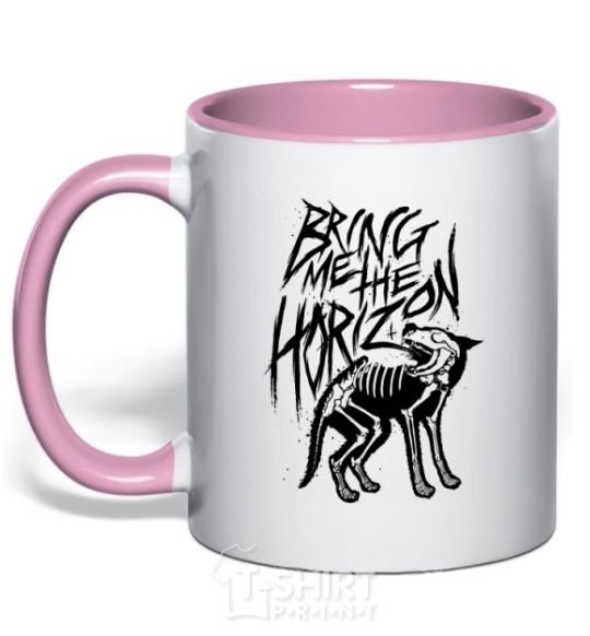 Mug with a colored handle Bring Me the Horizon Wolf bones light-pink фото