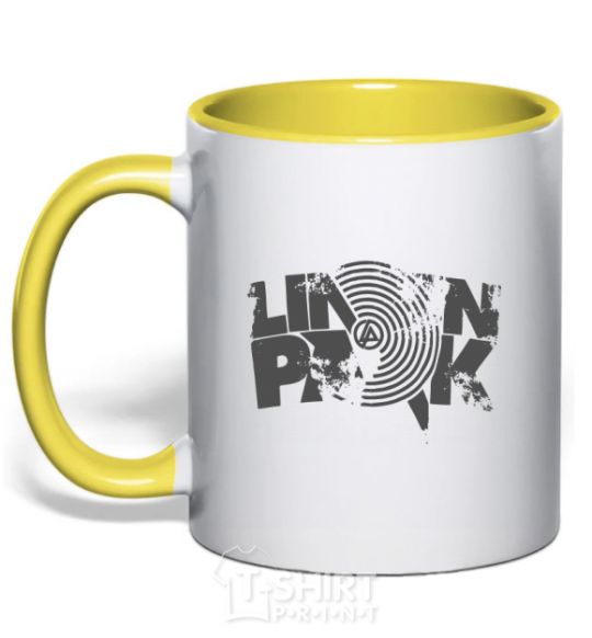 Mug with a colored handle Linkin park grey yellow фото