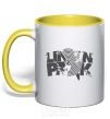 Mug with a colored handle Linkin park grey yellow фото