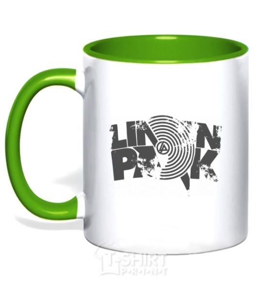 Mug with a colored handle Linkin park grey kelly-green фото