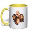 Mug with a colored handle Metallika color faces yellow фото