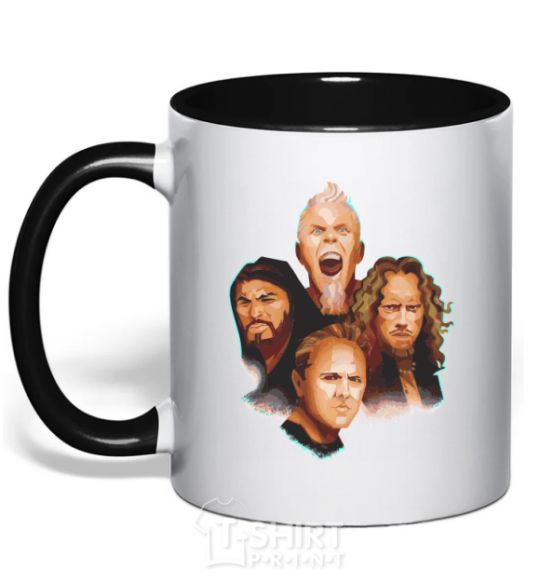 Mug with a colored handle Metallika color faces black фото