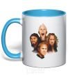 Mug with a colored handle Metallika color faces sky-blue фото