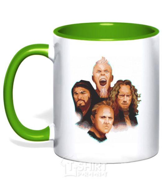 Mug with a colored handle Metallika color faces kelly-green фото
