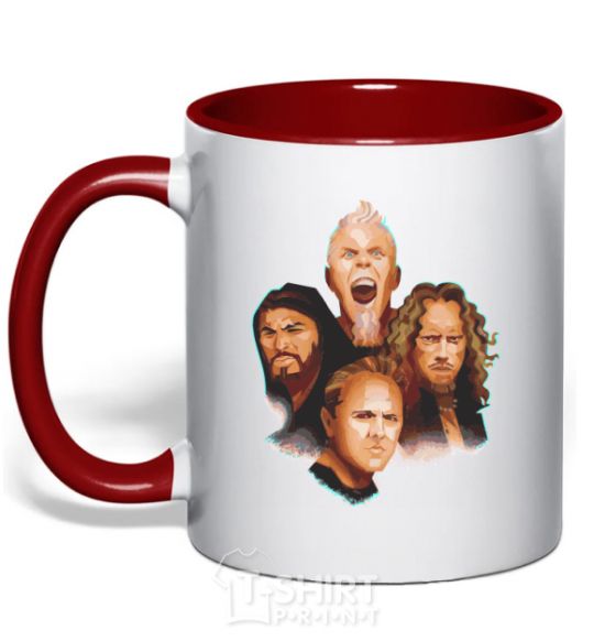 Mug with a colored handle Metallika color faces red фото