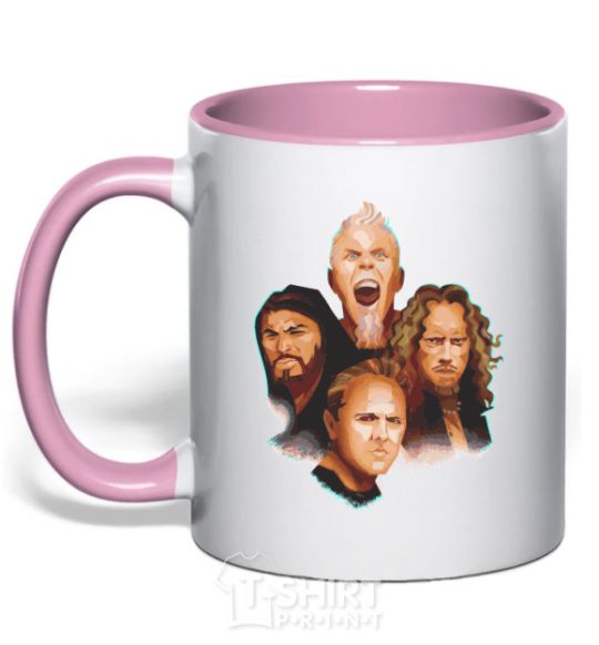 Mug with a colored handle Metallika color faces light-pink фото