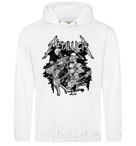 Men`s hoodie Metallika band of skeletons White фото