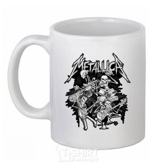 Ceramic mug Metallika band of skeletons White фото