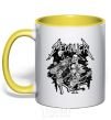 Mug with a colored handle Metallika band of skeletons yellow фото