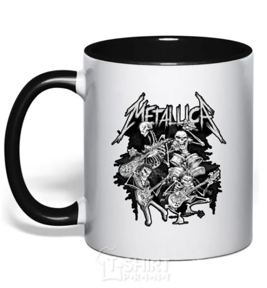 Mug with a colored handle Metallika band of skeletons black фото