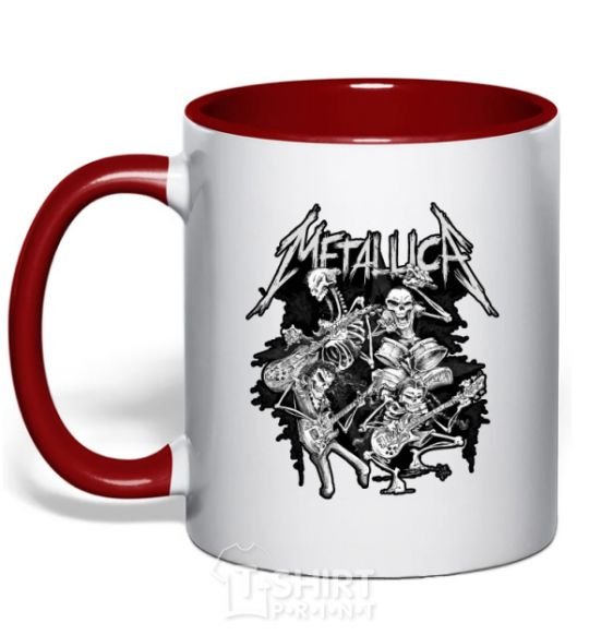 Mug with a colored handle Metallika band of skeletons red фото