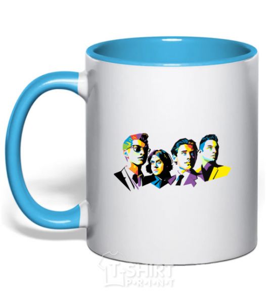 Mug with a colored handle Arctic monkeys color sky-blue фото