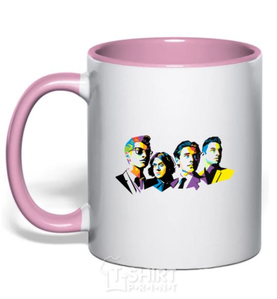 Mug with a colored handle Arctic monkeys color light-pink фото