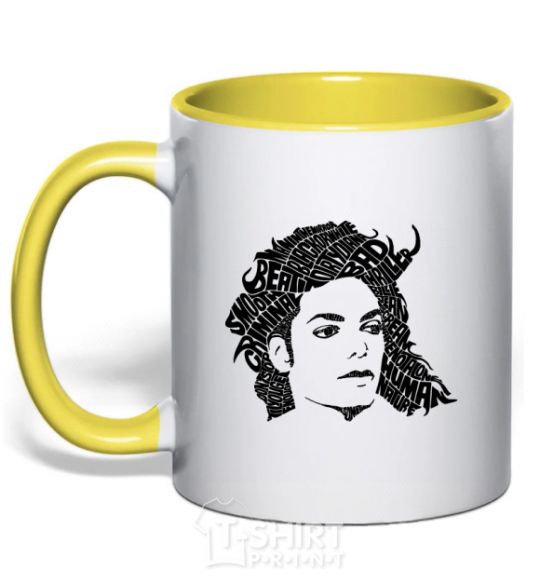 Mug with a colored handle Michael Jackson's face yellow фото