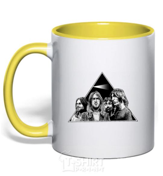 Mug with a colored handle Pink Floyd triangle yellow фото