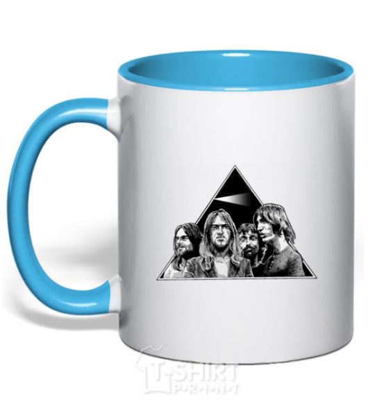 Mug with a colored handle Pink Floyd triangle sky-blue фото